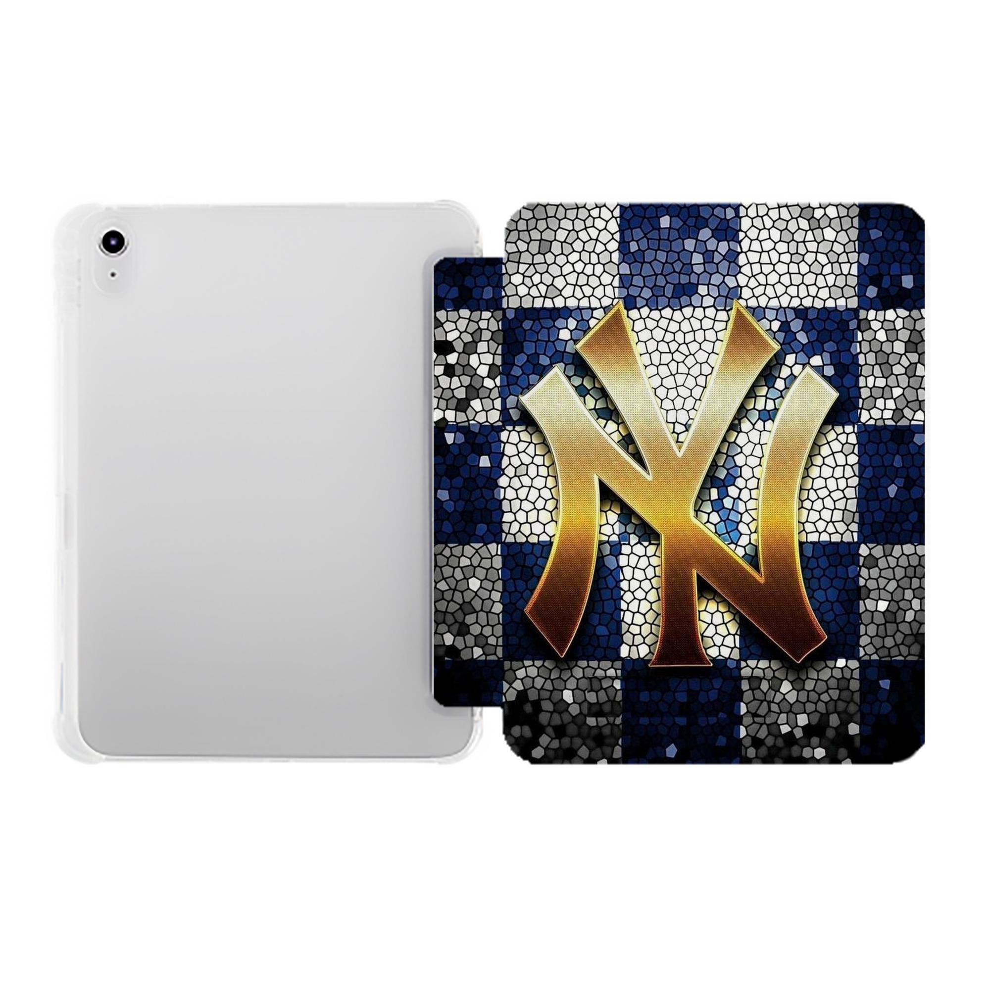 New York Yankees 129 Premium Tri-Fold PU Leather & Silicone IPad Case With Pencil Slot – Fits 9.5,10.5,10.9 – Adjustable Stand, Slim, Protective